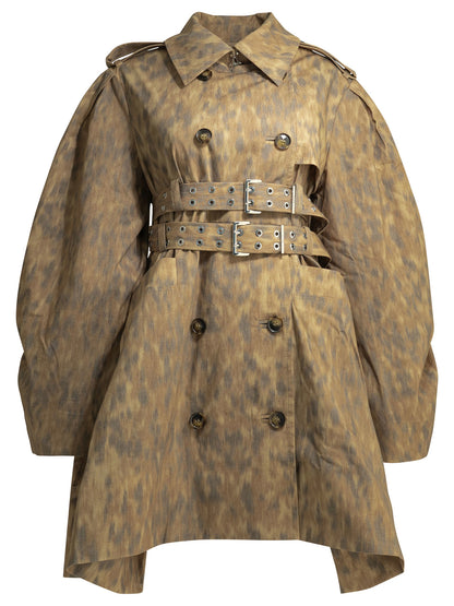 Ganni Animal print trench coat - Beige