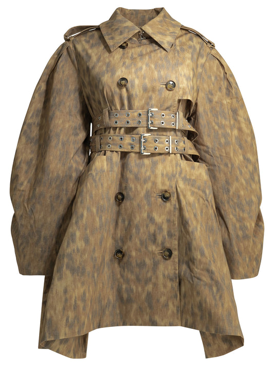 Ganni Animal print trench coat - Beige