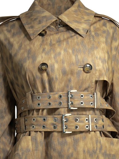Ganni Animal print trench coat - Beige