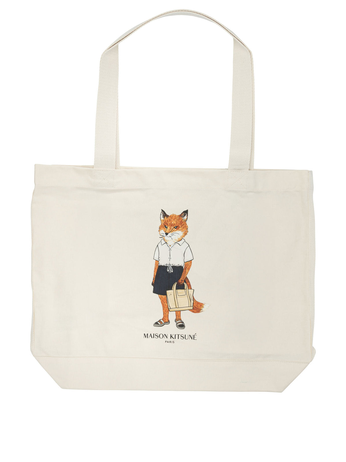 Maison Kitsuné "Dressed Fox" large shoulder bag - Beige