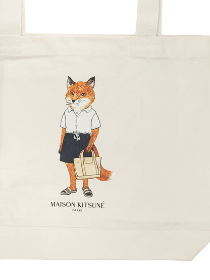Maison Kitsuné "Dressed Fox" large shoulder bag - Beige