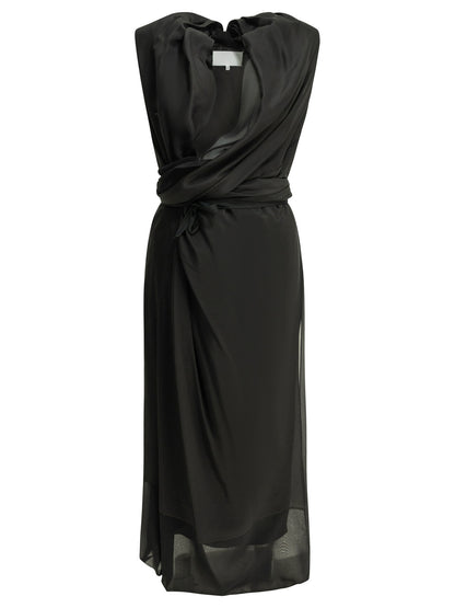 Maison Margiela Draped silk midi dress - Black