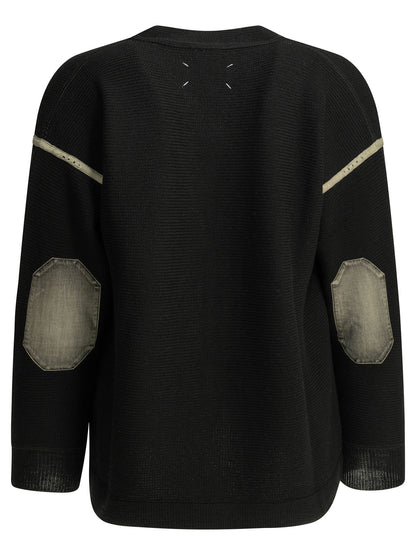 Maison Margiela Wool cardigan with patches - Black
