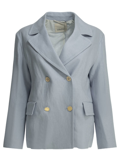 Max Mara Studio Linen double-breasted blazer - Light Blue