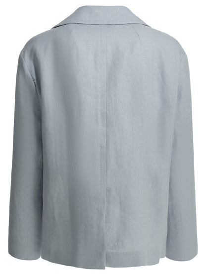 Max Mara Studio Linen double-breasted blazer - Light Blue