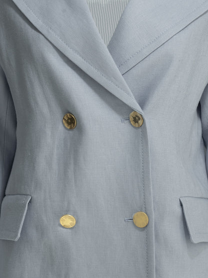 Max Mara Studio Linen double-breasted blazer - Light Blue