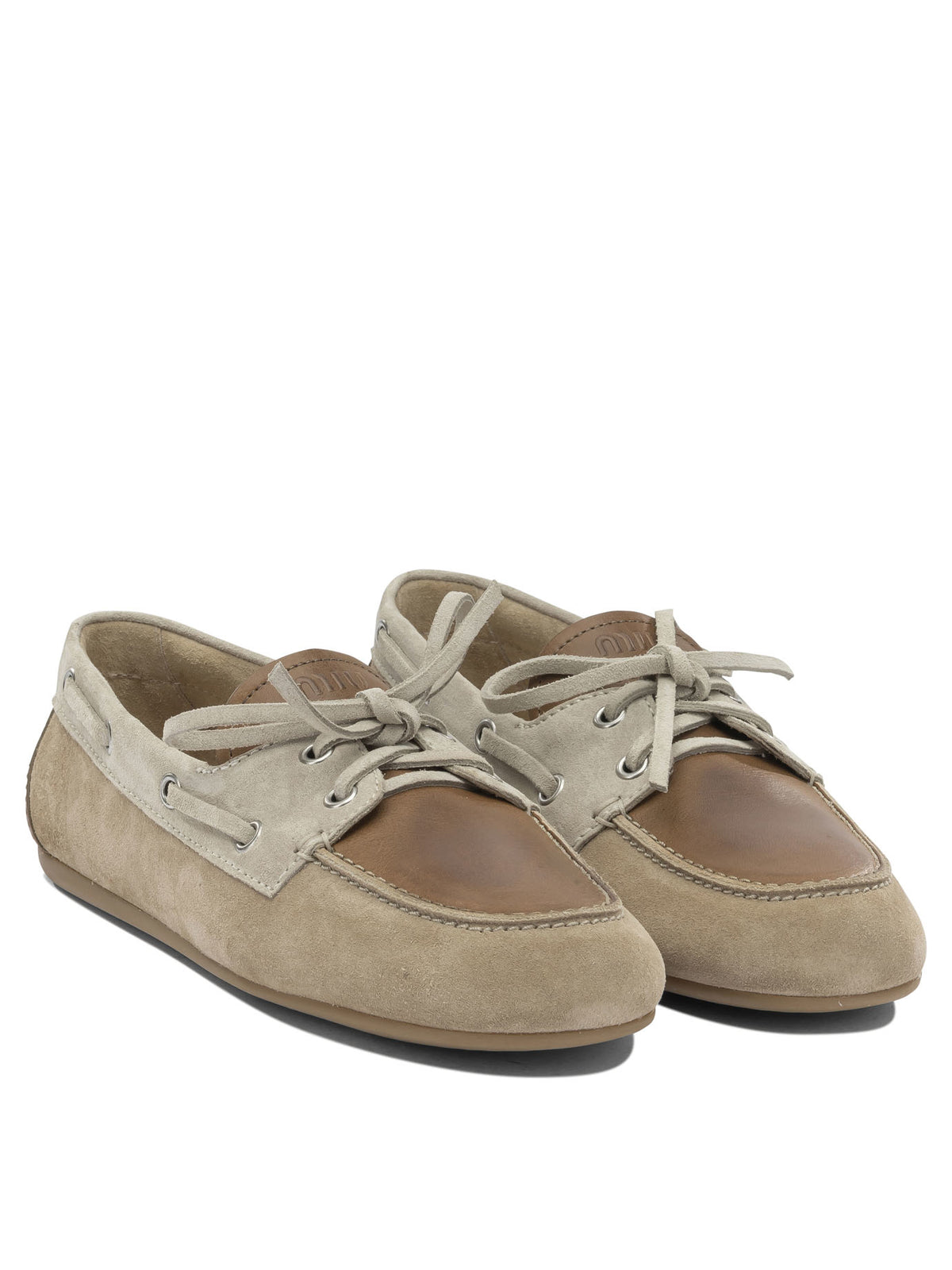 Miu Miu Suede lace-up loafers - Beige