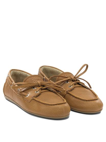 Miu Miu Leather lace-up loafers - Beige