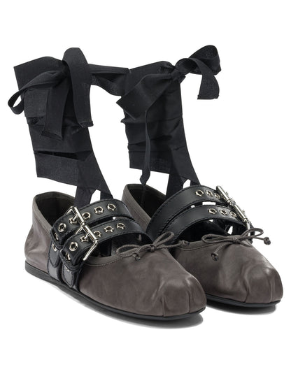 Miu Miu Nappa leather and calfskin ballet flats - Brown