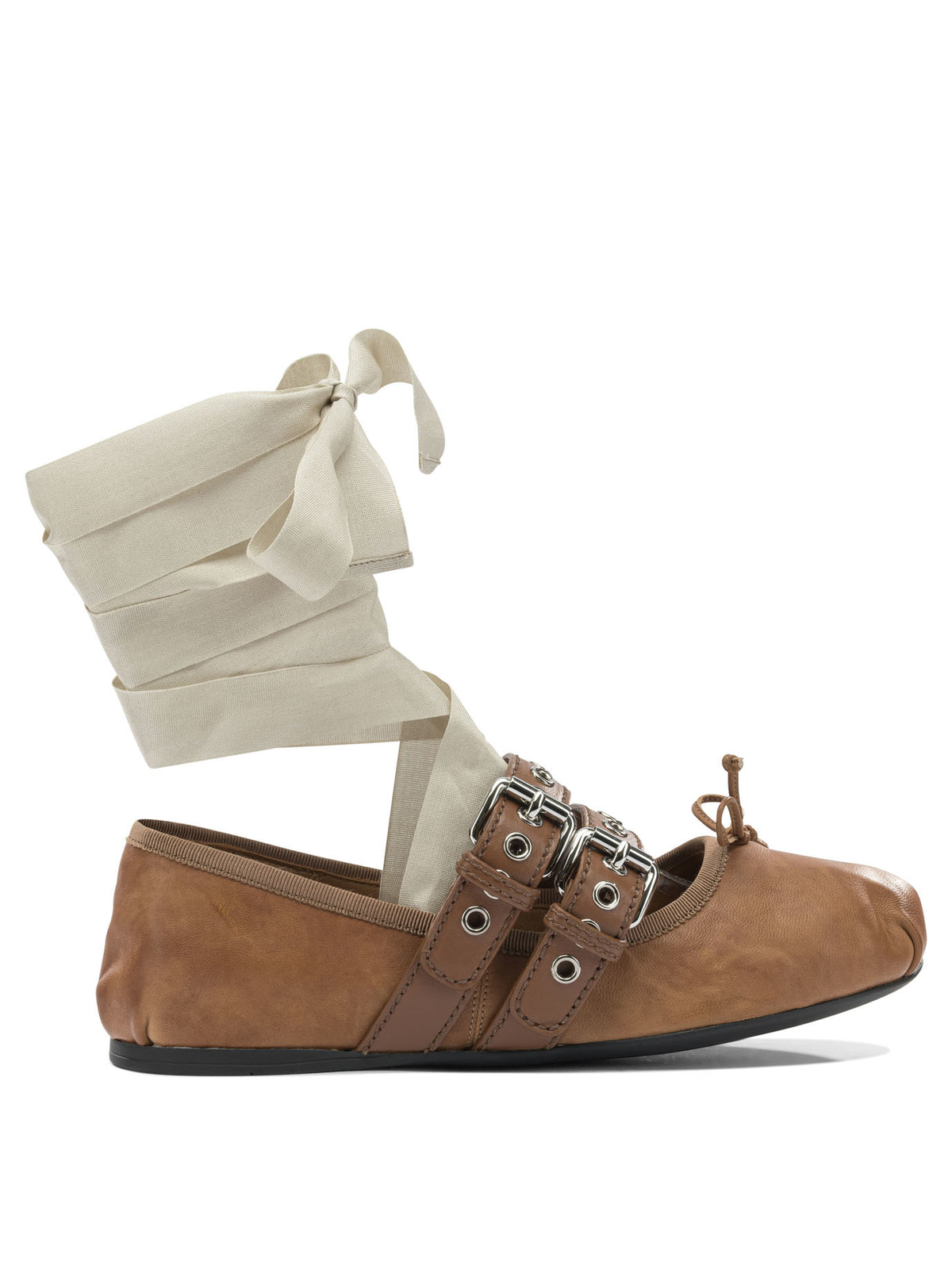 Miu Miu Nappa leather and calfskin ballet flats - Brown
