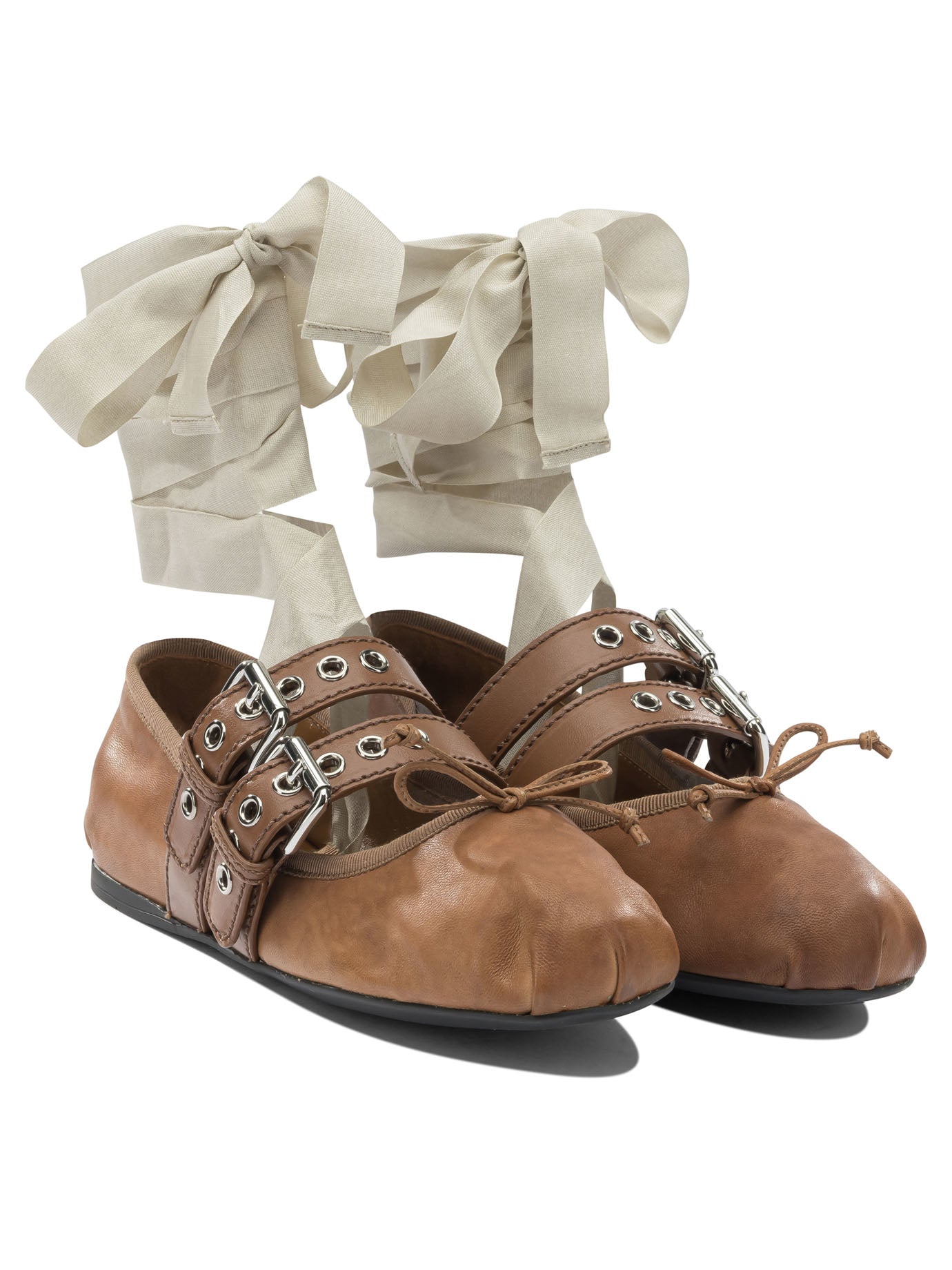 Miu Miu Nappa leather and calfskin ballet flats - Brown