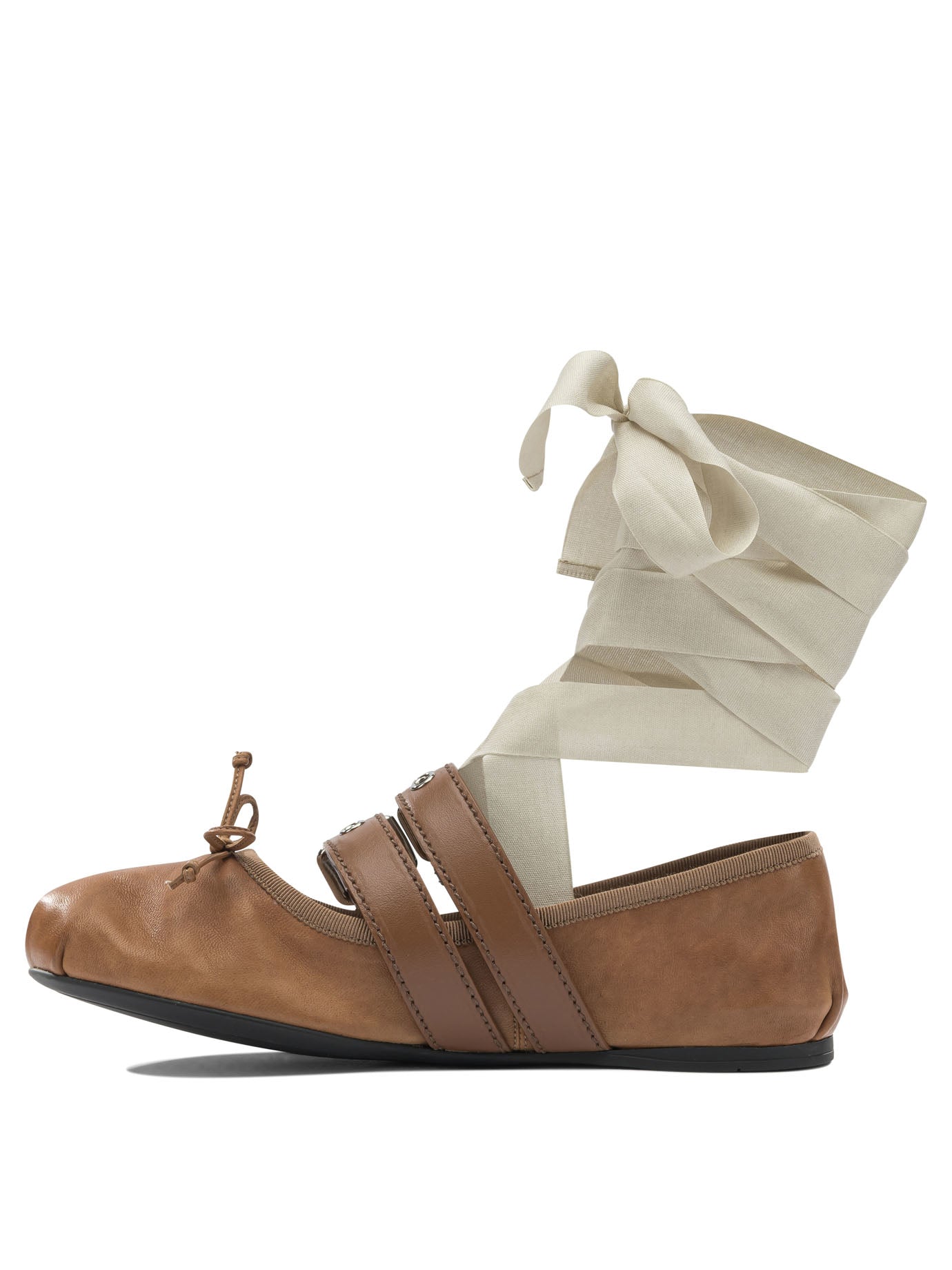 Miu Miu Nappa leather and calfskin ballet flats - Brown