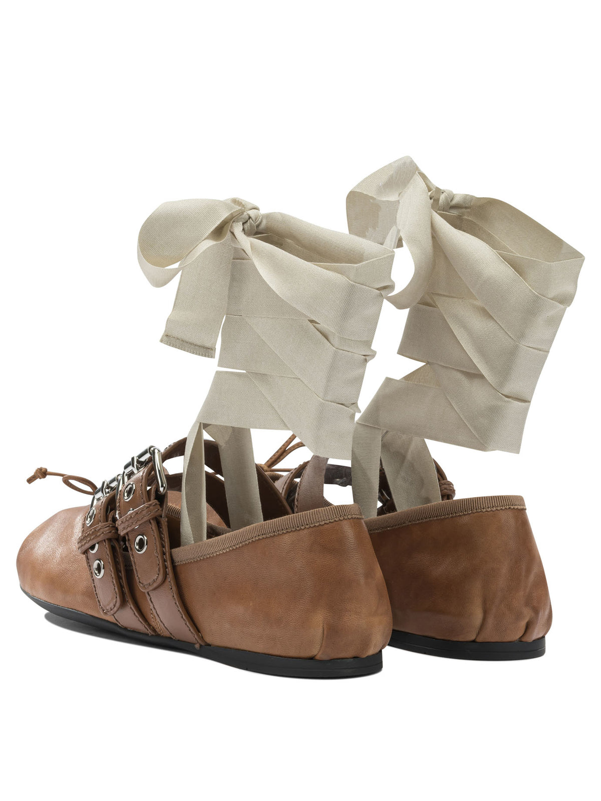Miu Miu Nappa leather and calfskin ballet flats - Brown