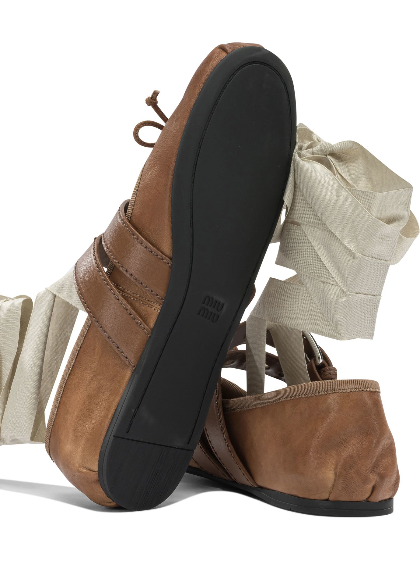 Miu Miu Nappa leather and calfskin ballet flats - Brown