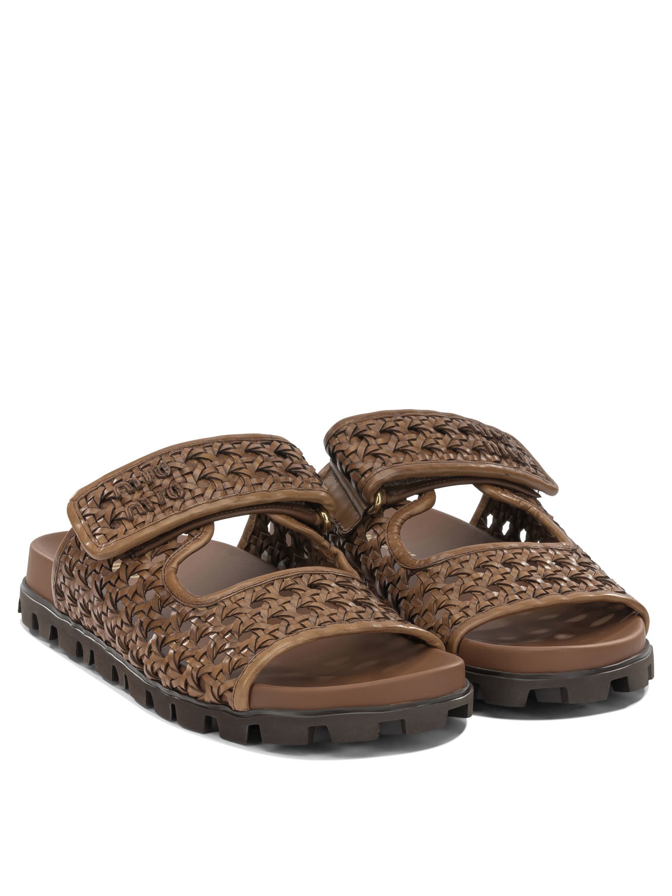 Miu Miu Woven leather low sandals - Brown