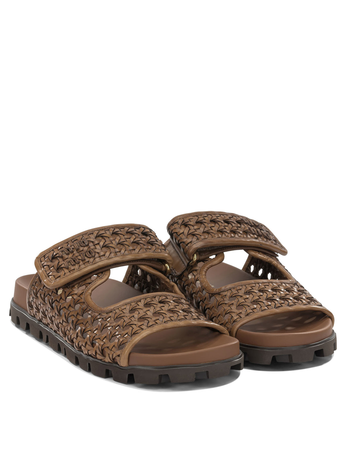 Miu Miu Woven leather low sandals - Brown