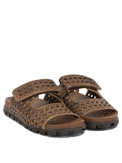 Miu Miu Woven leather low sandals - Brown