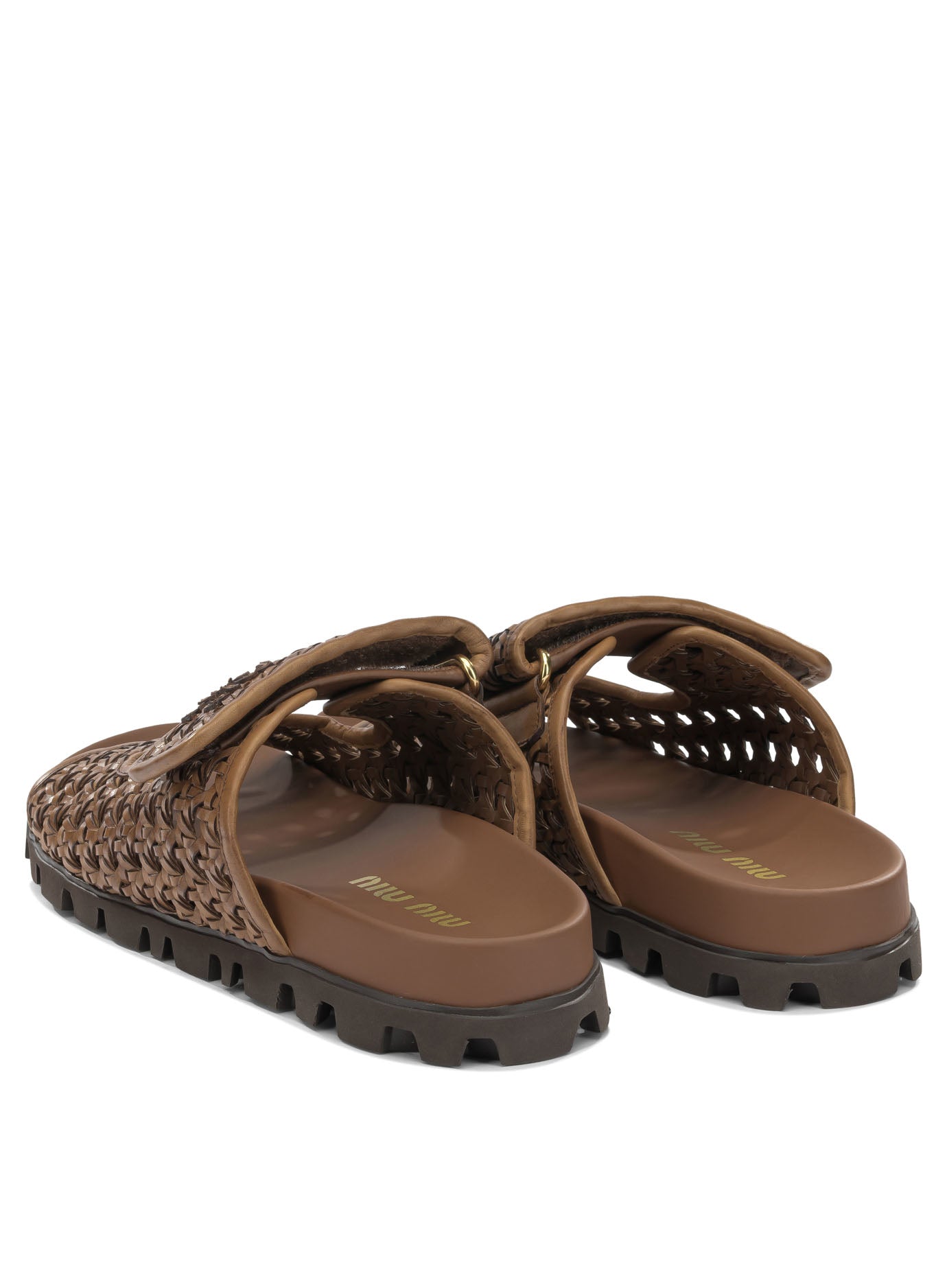 Miu Miu Woven leather low sandals - Brown
