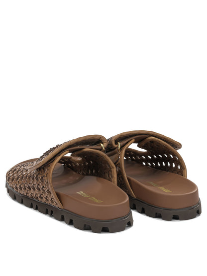 Miu Miu Woven leather low sandals - Brown
