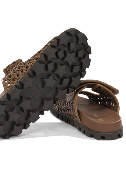 Miu Miu Woven leather low sandals - Brown