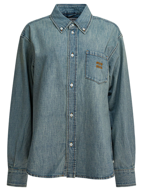 Miu Miu Denim shirt with logo - Light Blue