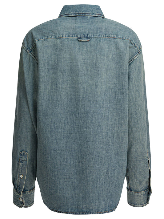 Miu Miu Denim shirt with logo - Light Blue