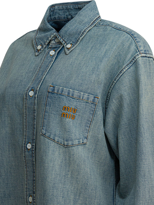 Miu Miu Denim shirt with logo - Light Blue