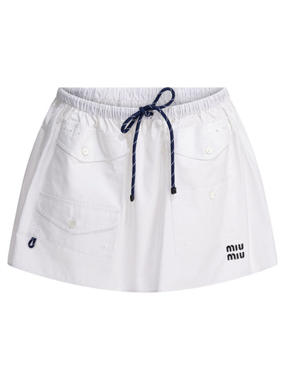 Miu Miu Poplin mini skirt with logo - White