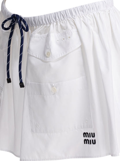 Miu Miu Poplin mini skirt with logo - White