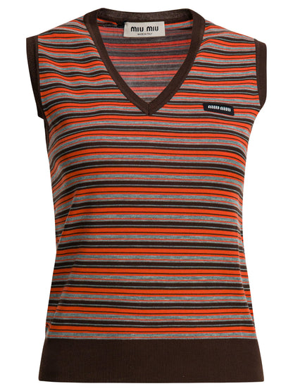 Miu Miu Wool vest with logo - Orange