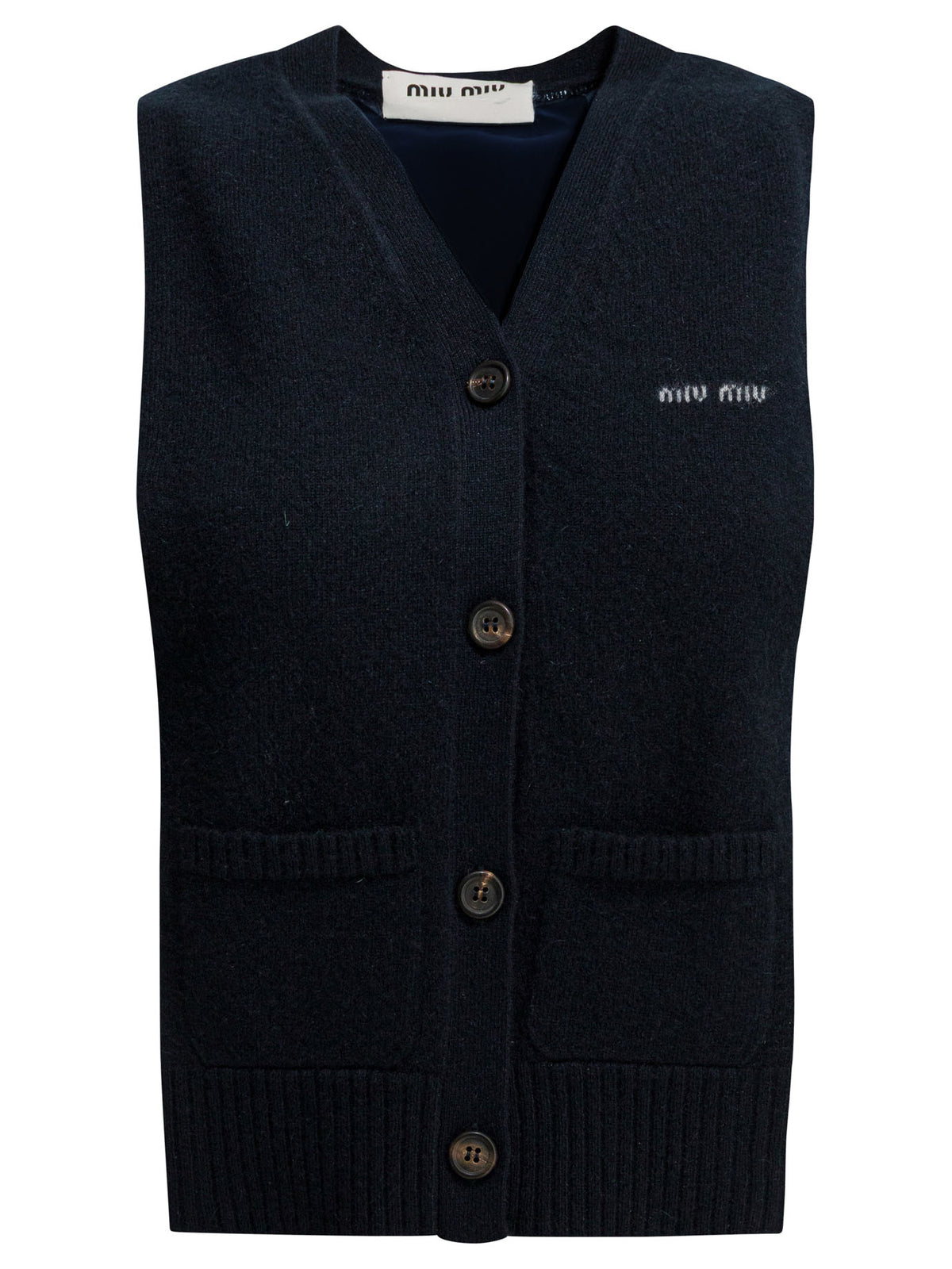 Miu Miu Cashmere vest with logo - Blue