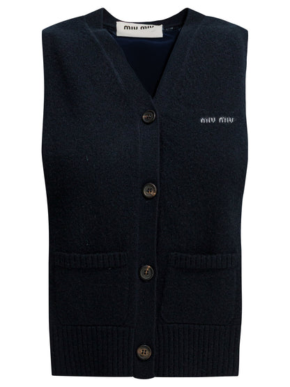 Miu Miu Cashmere vest with logo - Blue