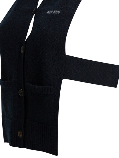 Miu Miu Cashmere vest with logo - Blue