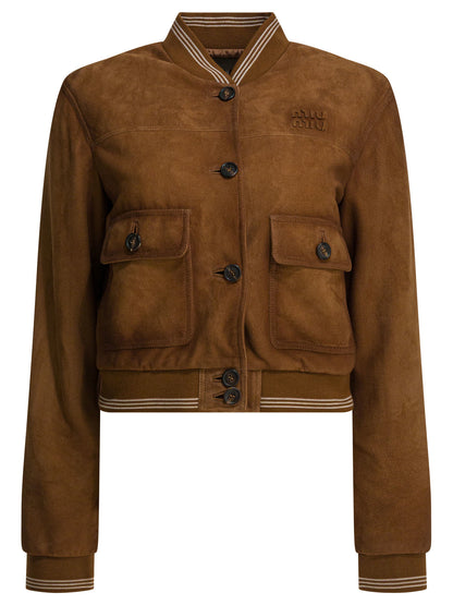 Miu Miu Suede leather bomber jacket - Brown