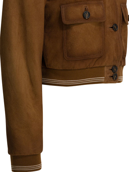 Miu Miu Suede leather bomber jacket - Brown