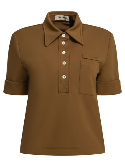 Miu Miu Polo shirt with buttons and logo - Brown