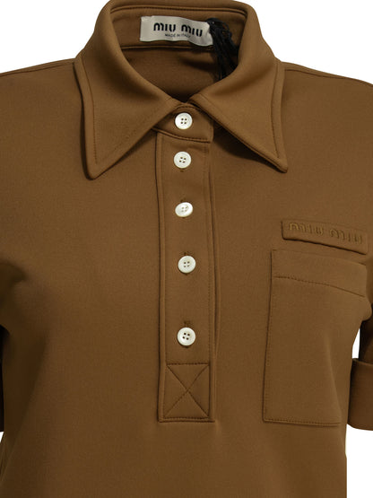 Miu Miu Polo shirt with buttons and logo - Brown