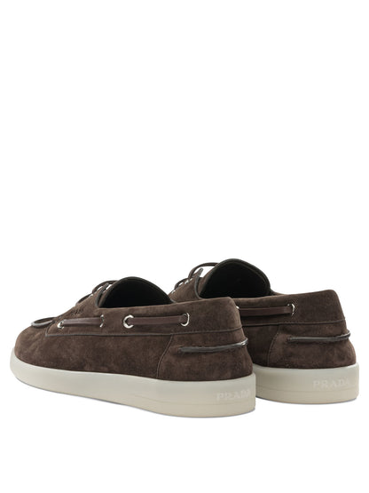 Prada Suede lace-up loafers - Brown