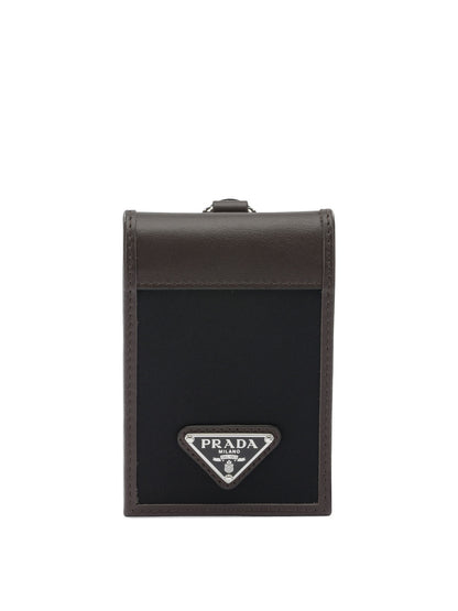 Prada "Prada Speedrock" card case in Re-Nylon and leather with shoulder strap - Black