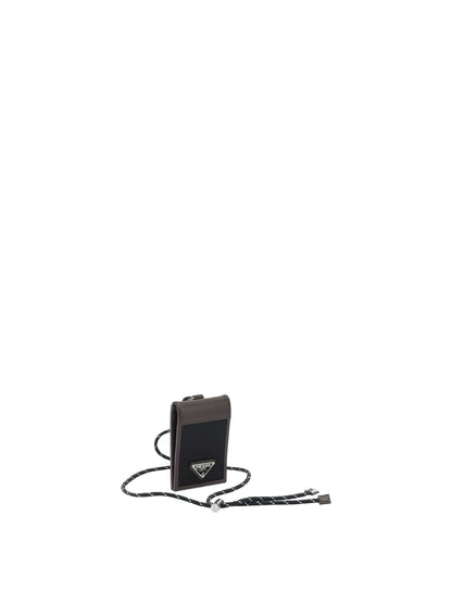 Prada "Prada Speedrock" card case in Re-Nylon and leather with shoulder strap - Black