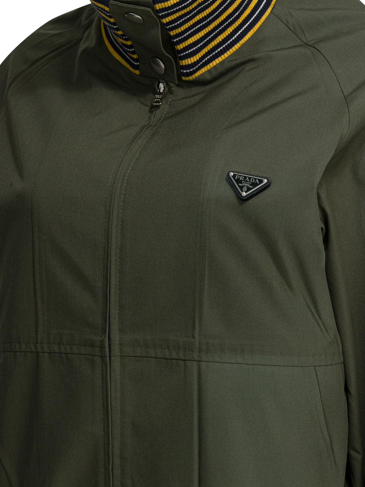 Prada High neck bomber jacket with logo - Green