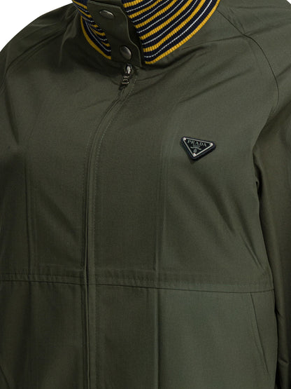 Prada High neck bomber jacket with logo - Green