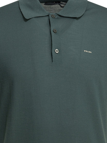 Prada Virgin wool polo shirt with logo - Green