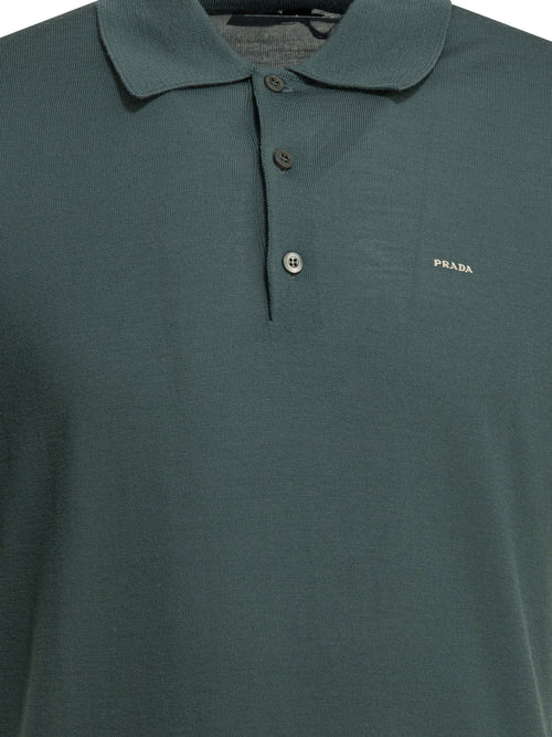 Prada Virgin wool polo shirt with logo - Green