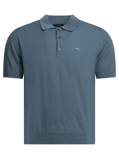 Prada Virgin wool polo shirt with logo - Blue