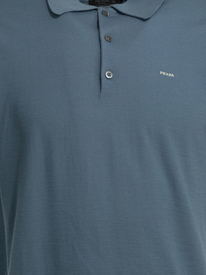 Prada Virgin wool polo shirt with logo - Blue
