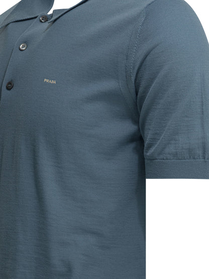 Prada Virgin wool polo shirt with logo - Blue