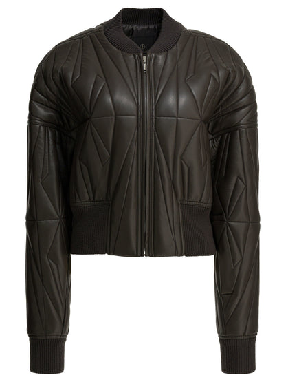 Rick Owens "Geocamo Cropped" leather jacket x Moncler - Grey