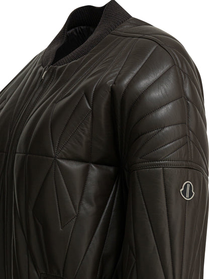 Rick Owens "Geocamo Cropped" leather jacket x Moncler - Grey
