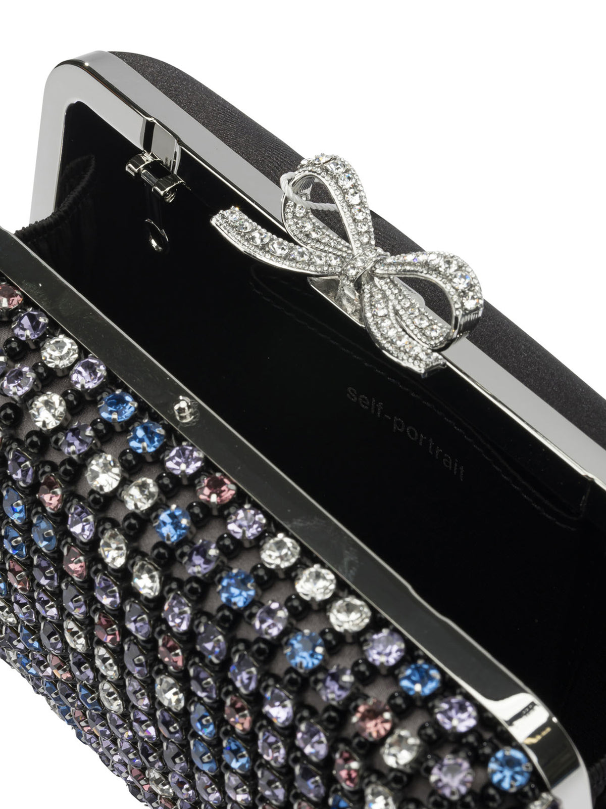 Self-Portrait Multi-crystal knit clutch bag - Black